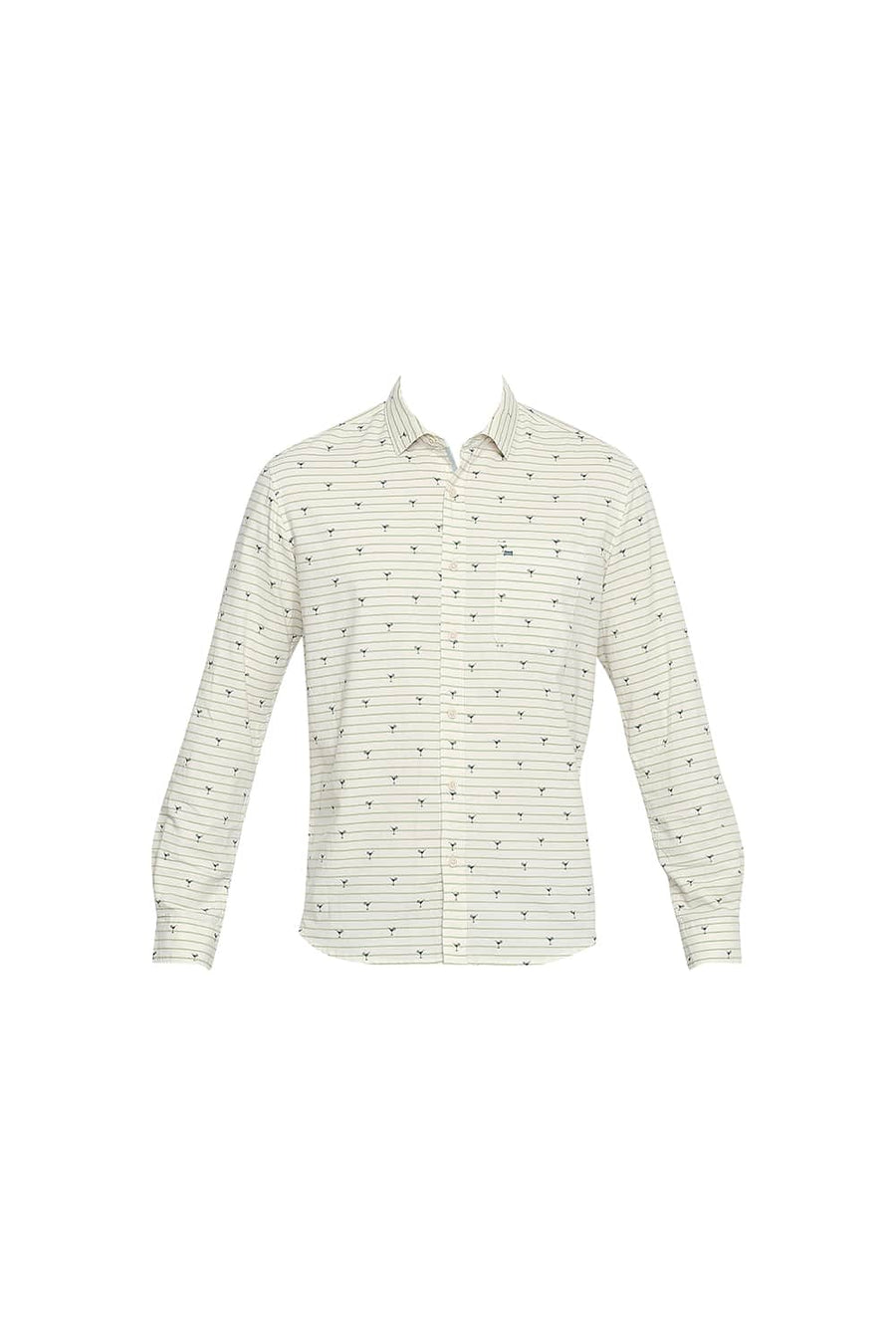 BASICS SLIM FIT OPALINE GREEN OXFORD PRINTED SHIRT