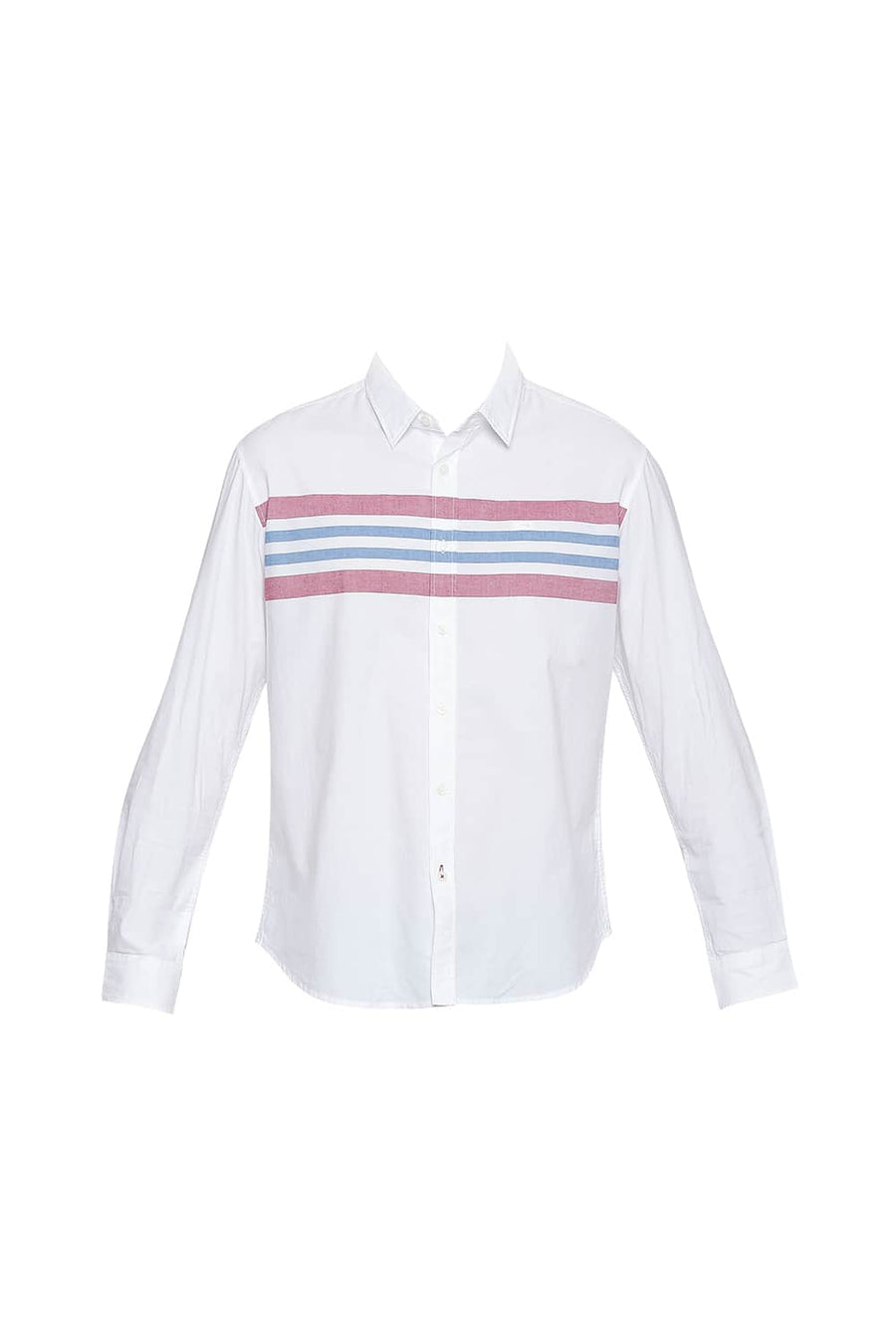 BASICS SLIM FIT CHERRY RED ENGINEERED STRIPES SHIRT