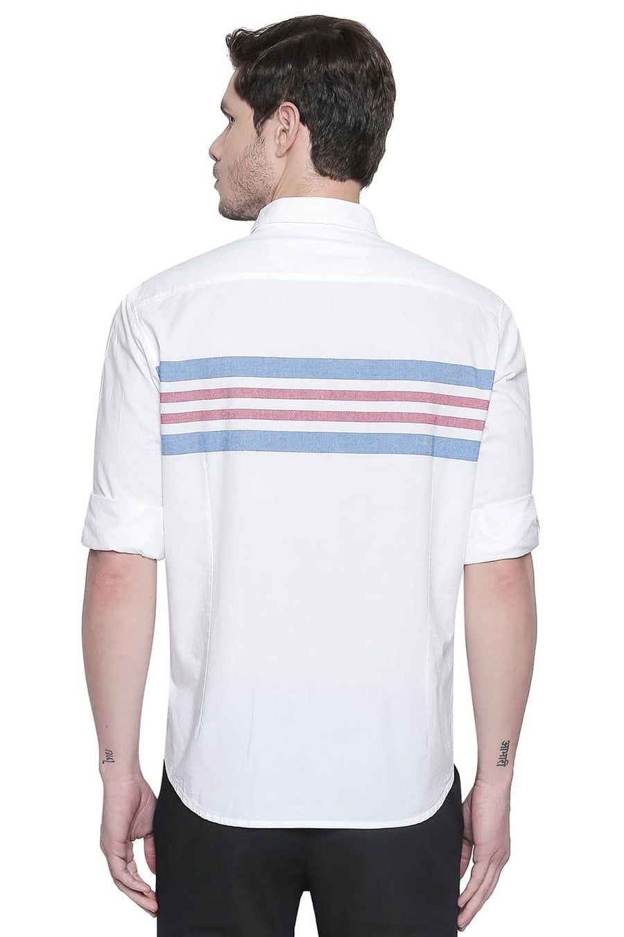 BASICS SLIM FIT MYKONOS BLUE ENGINEERED STRIPES SHIRT