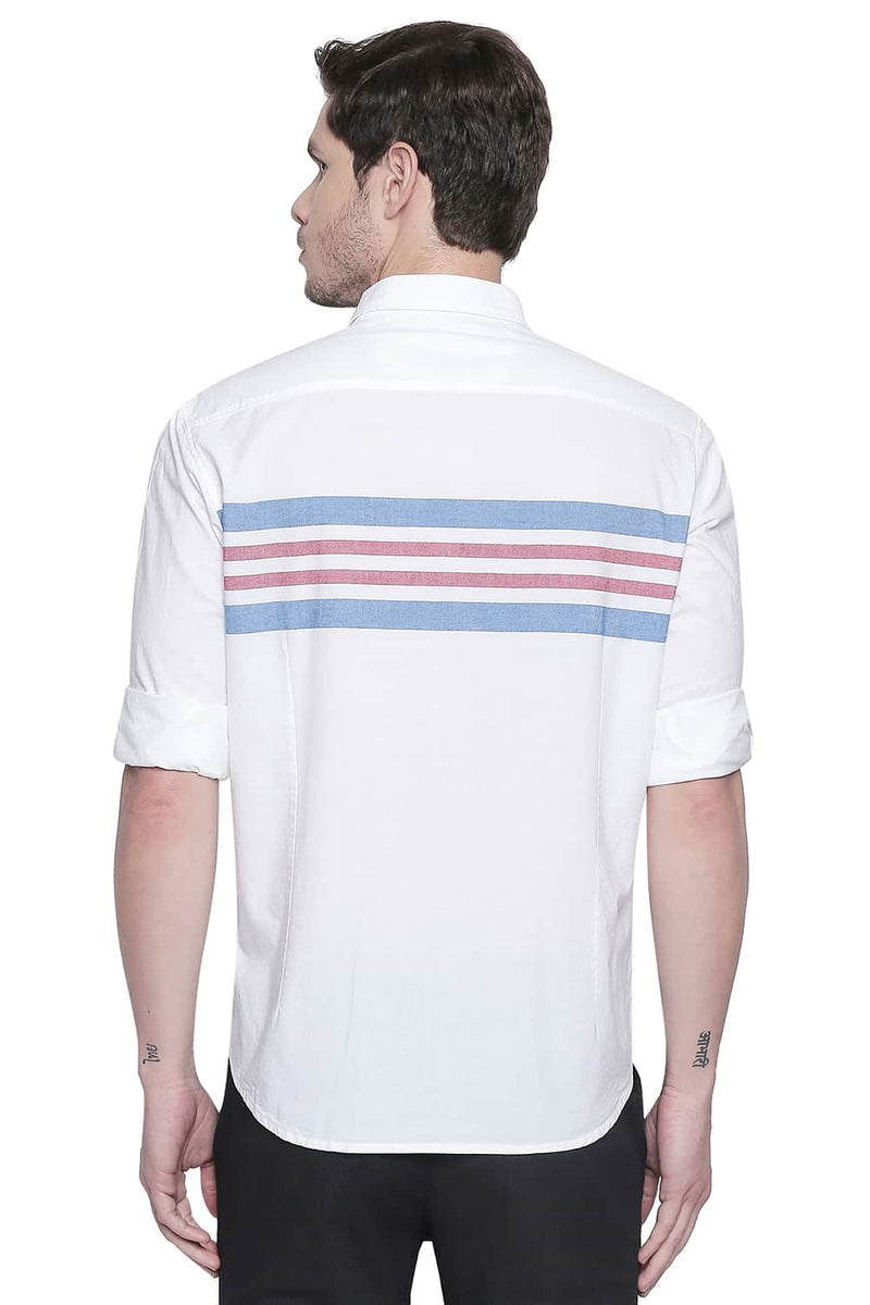 BASICS SLIM FIT ENGINEERED STRIPES SHIRT