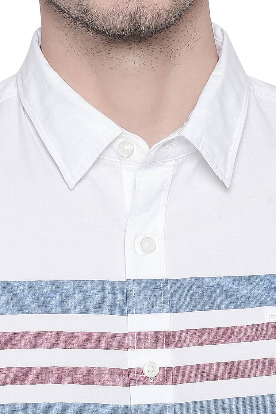 BASICS SLIM FIT MYKONOS BLUE ENGINEERED STRIPES SHIRT