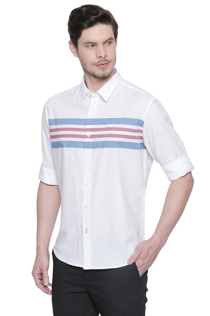 BASICS SLIM FIT ENGINEERED STRIPES SHIRT