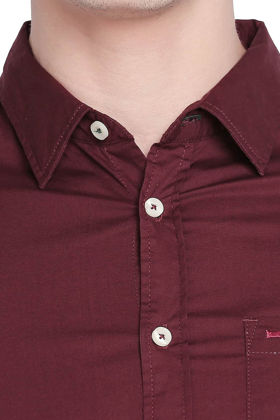 BASICS SLIM FIT TAWNY WINE POPLIN STRETCH SHIRT