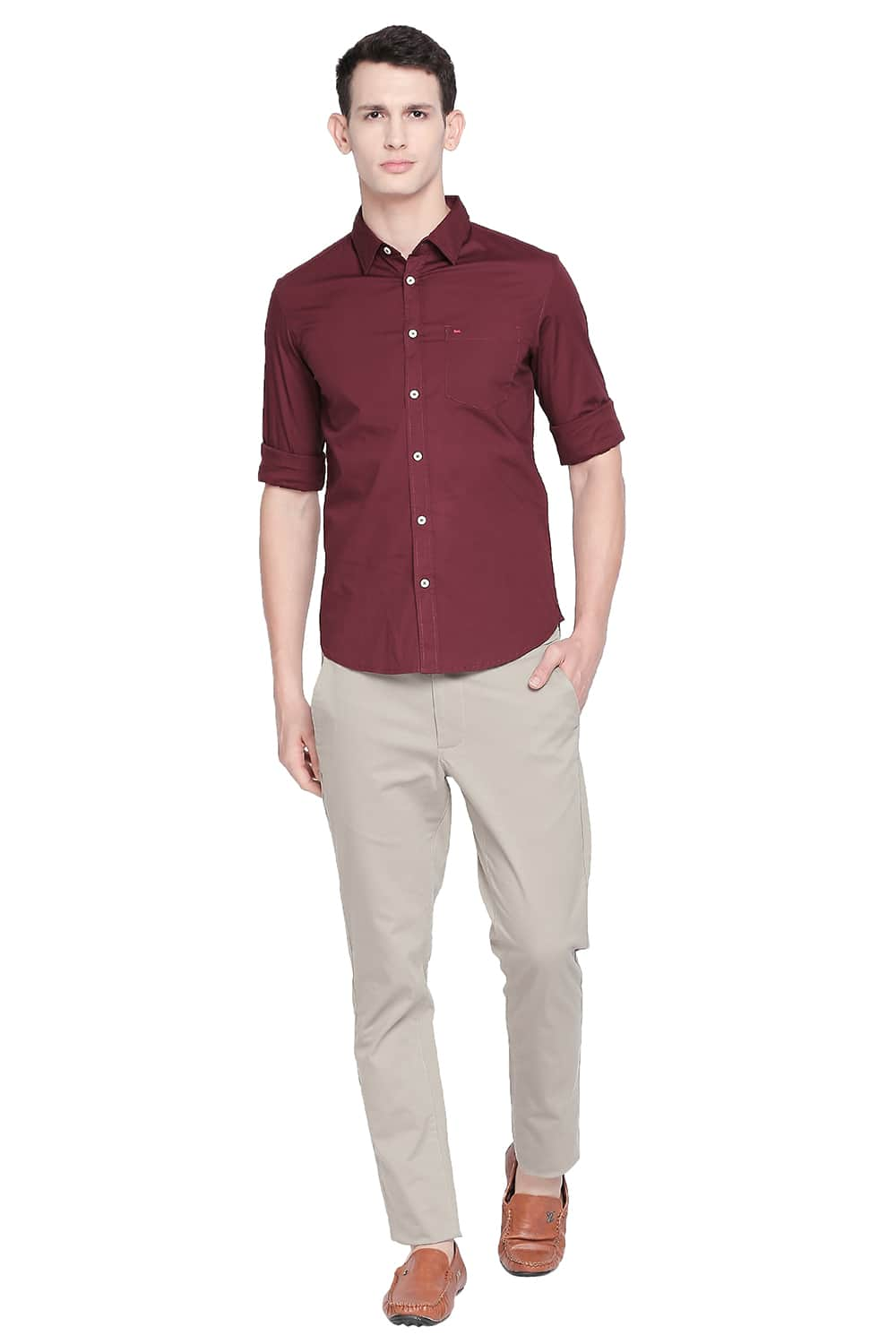 BASICS SLIM FIT POPLIN STRETCH SHIRT