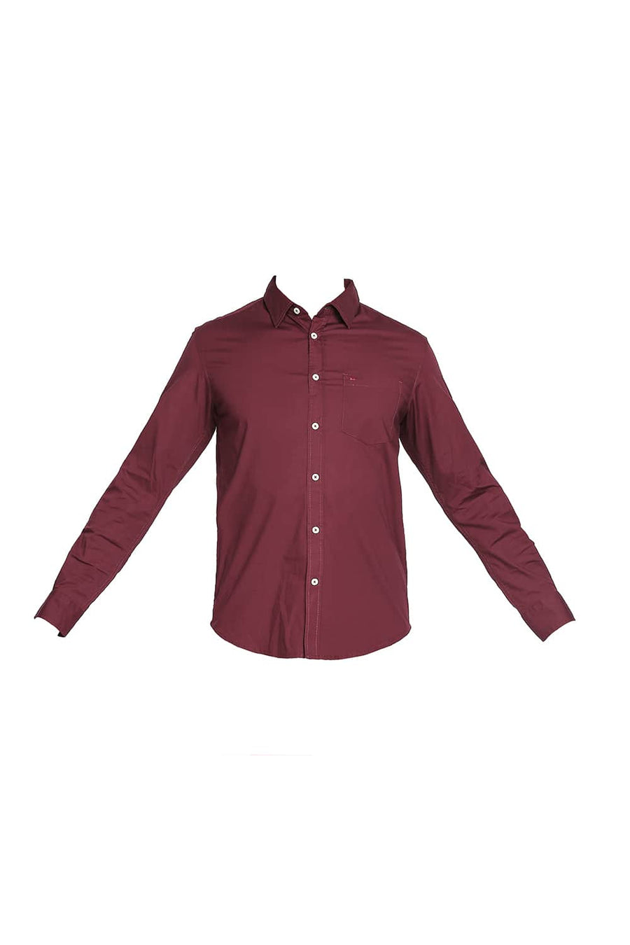 BASICS SLIM FIT TAWNY WINE POPLIN STRETCH SHIRT