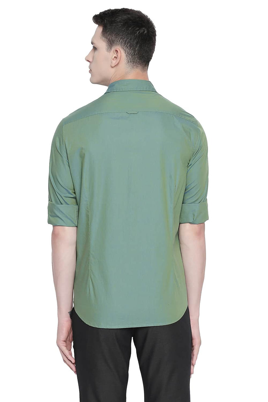 BASICS SLIM FIT FROSTY GREEN CHAMBRAY SHIRT