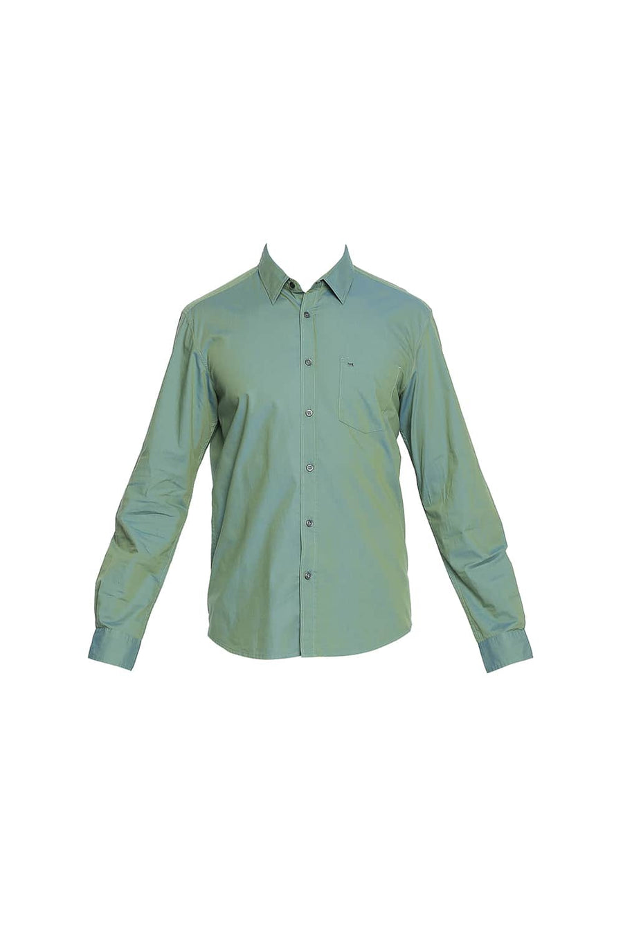 BASICS SLIM FIT FROSTY GREEN CHAMBRAY SHIRT