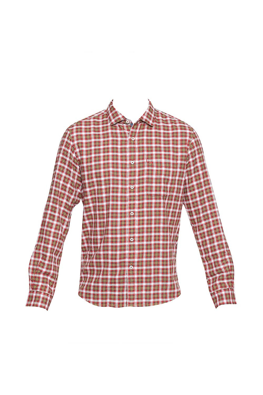 BASICS SLIM FIT RED CLAY DOBBY CHECKS SHIRT