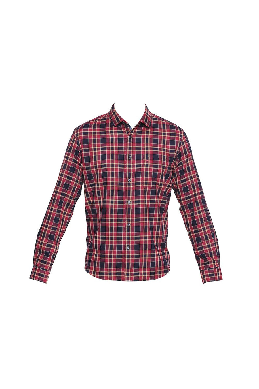 BASICS SLIM FIT CRIMSON RED DOBBY CHECKS SHIRT