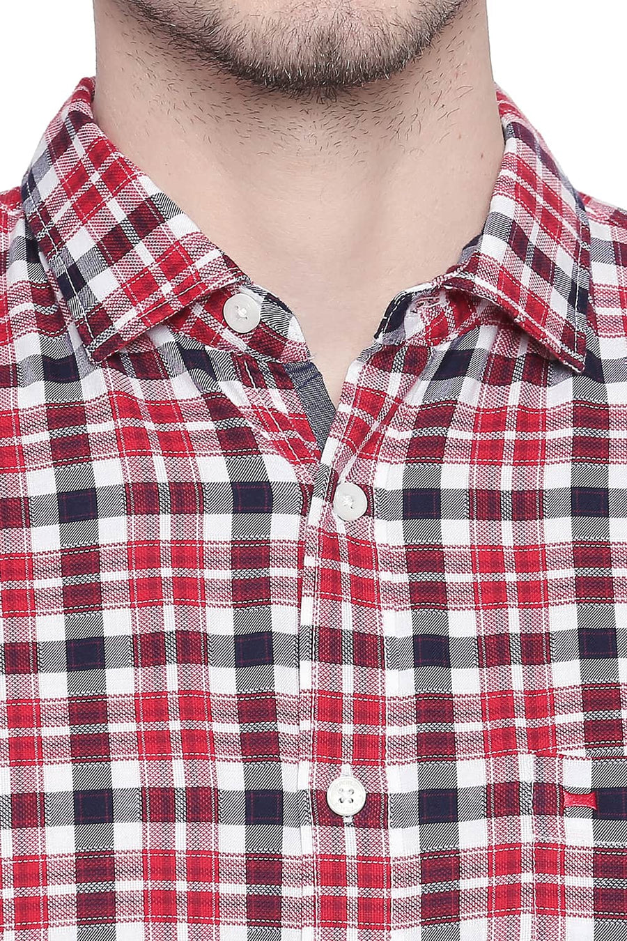 BASICS SLIM FIT MOLTEN LAVA RED DOBBY CHECKS SHIRT