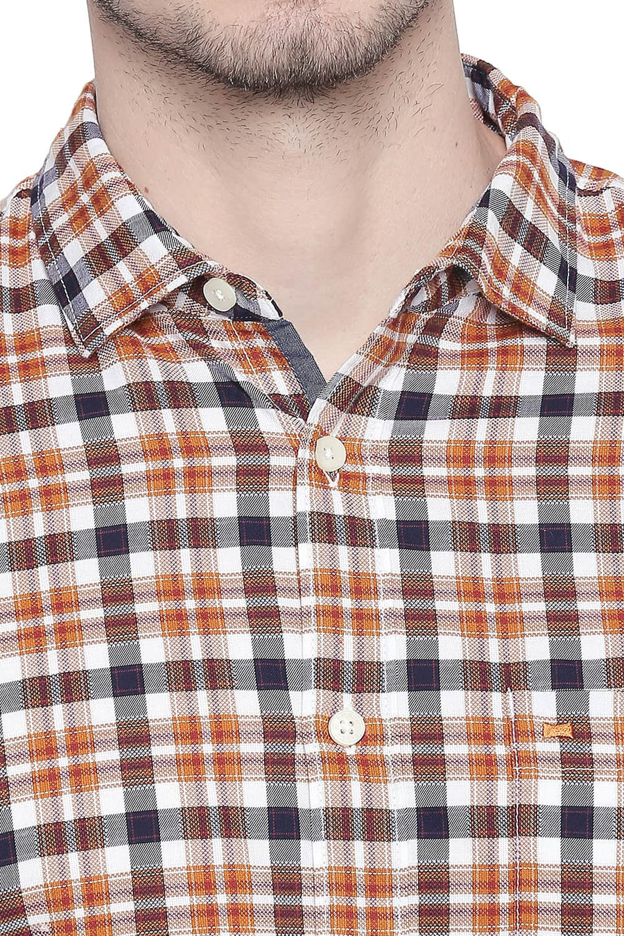 BASICS SLIM FIT SUDAN BROWN DOBBY CHECKS SHIRT