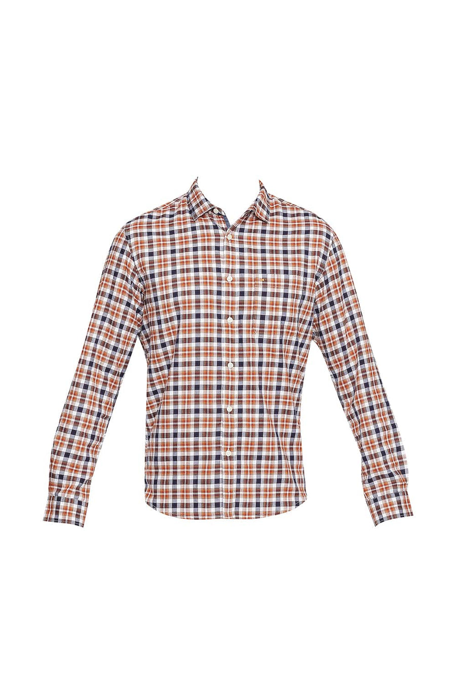 BASICS SLIM FIT SUDAN BROWN DOBBY CHECKS SHIRT