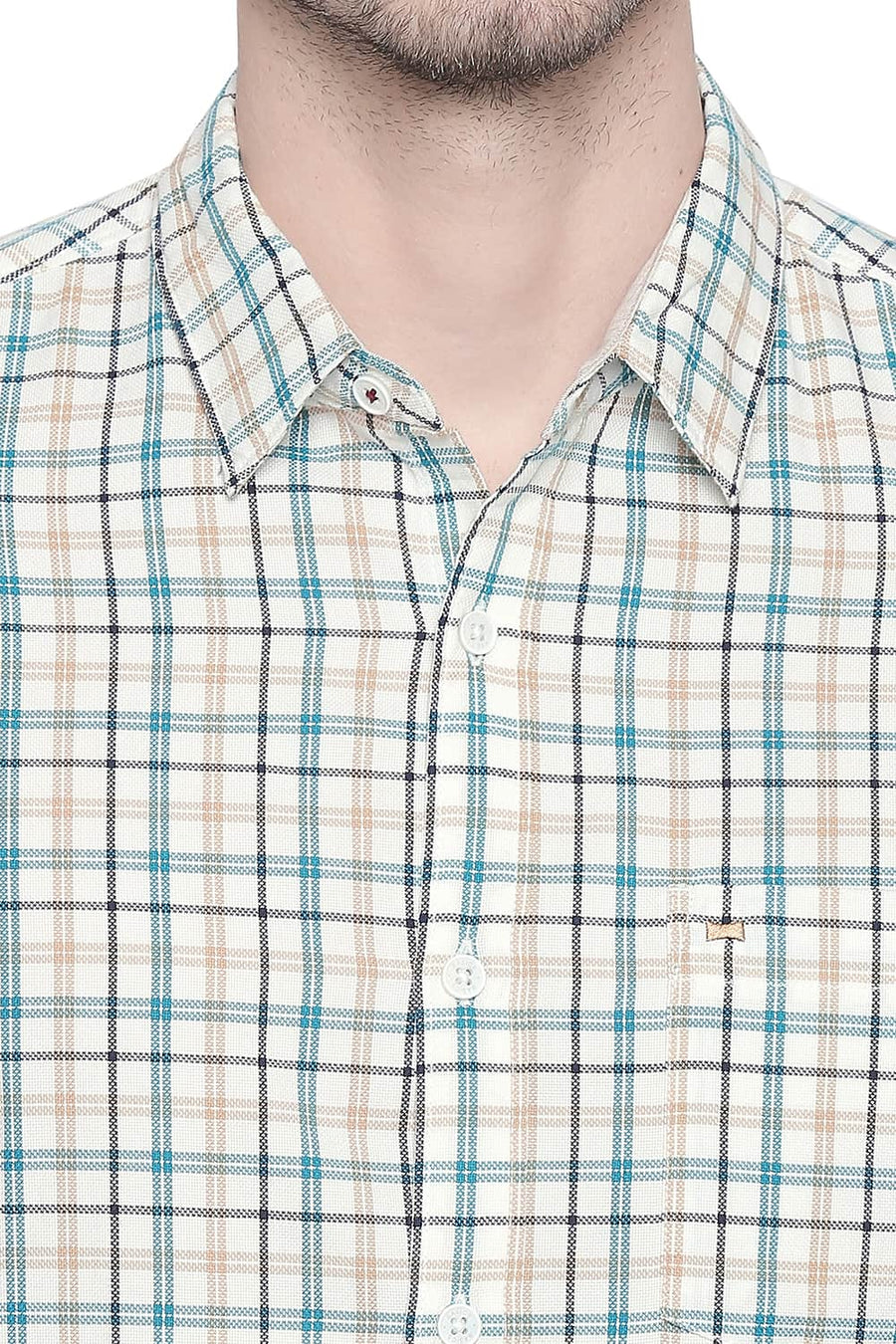 BASICS SLIM FIT SHADED GREEN DOBBY CHECKS SHIRT