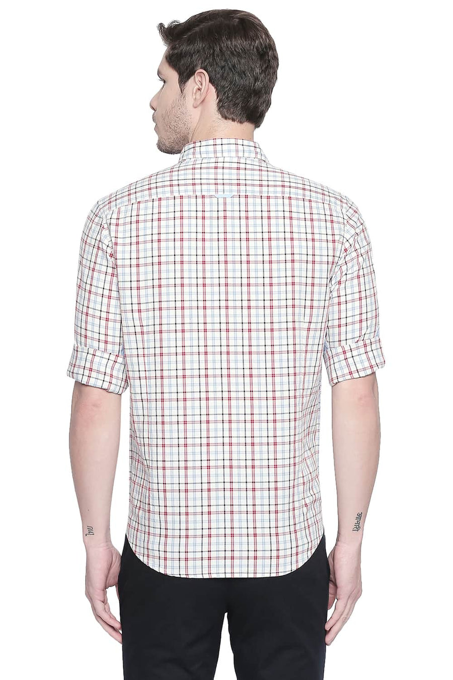 BASICS SLIM FIT AMERICAN RED DOBBY CHECKS SHIRT