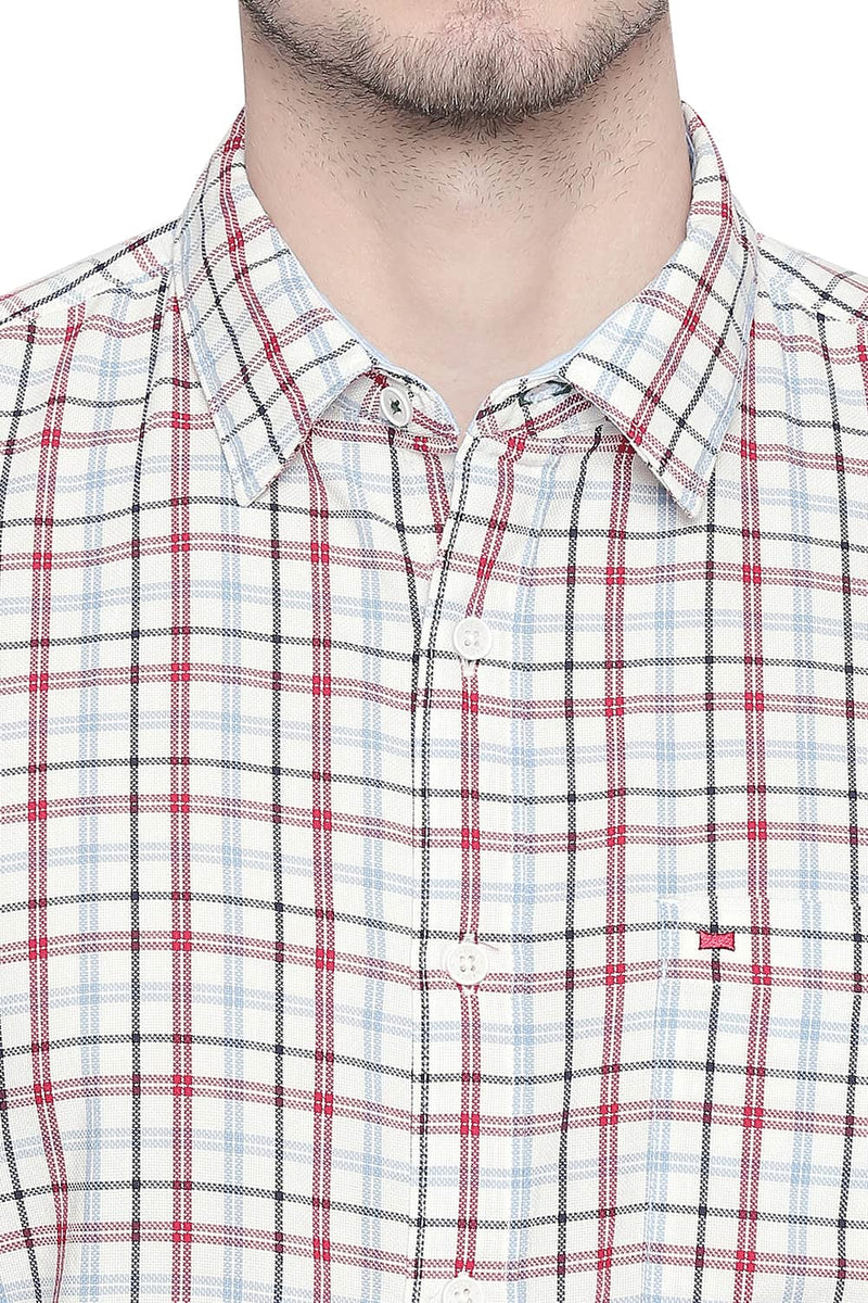 BASICS SLIM FIT DOBBY CHECKS SHIRT