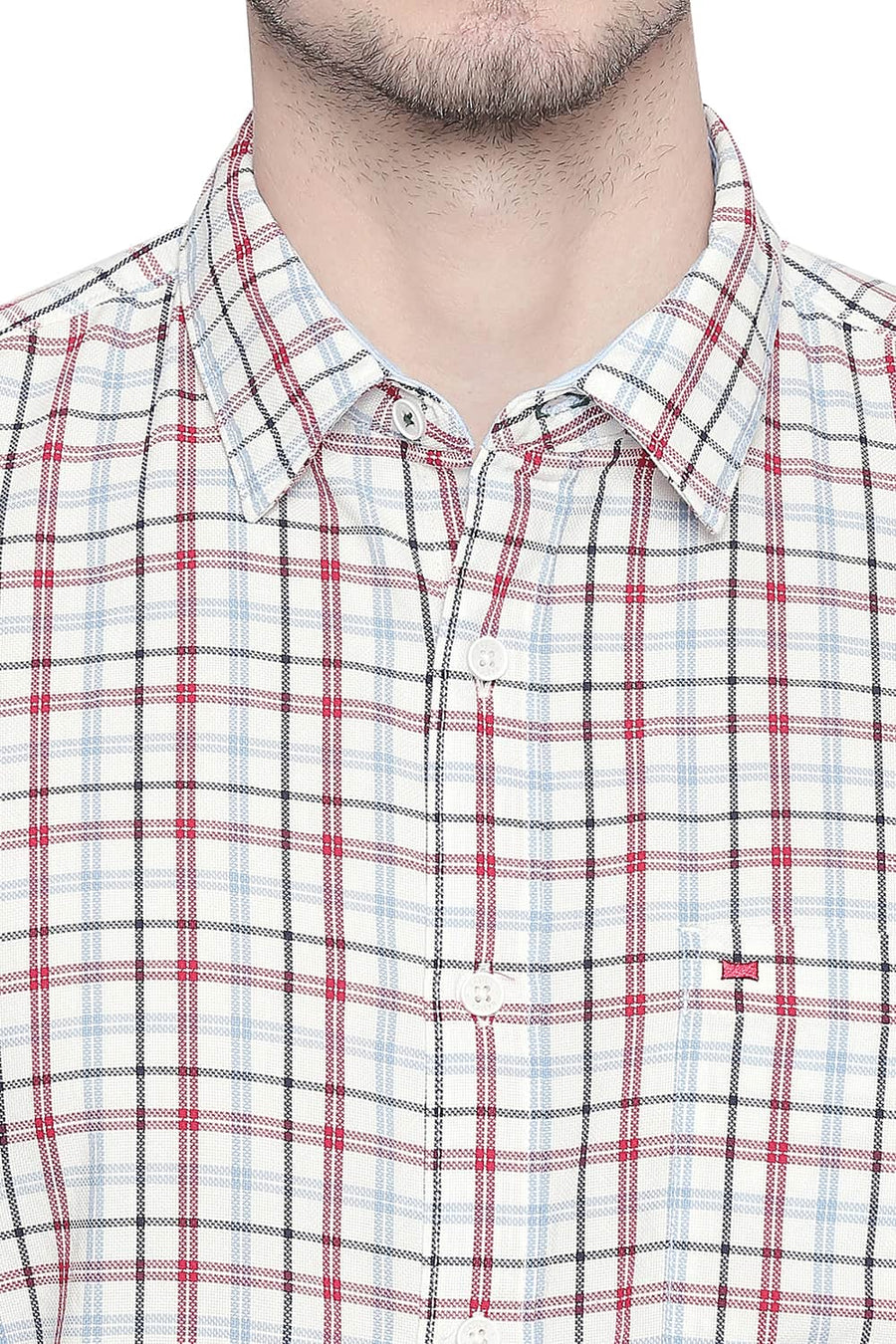 BASICS SLIM FIT AMERICAN RED DOBBY CHECKS SHIRT