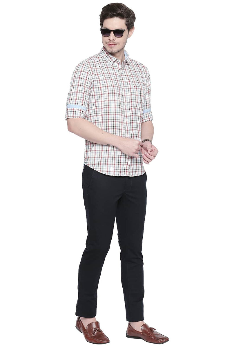 BASICS SLIM FIT DOBBY CHECKS SHIRT