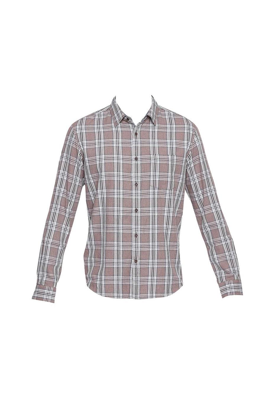 BASICS SLIM FIT CARIBOU BROWN MELANGE CHECKS SHIRT