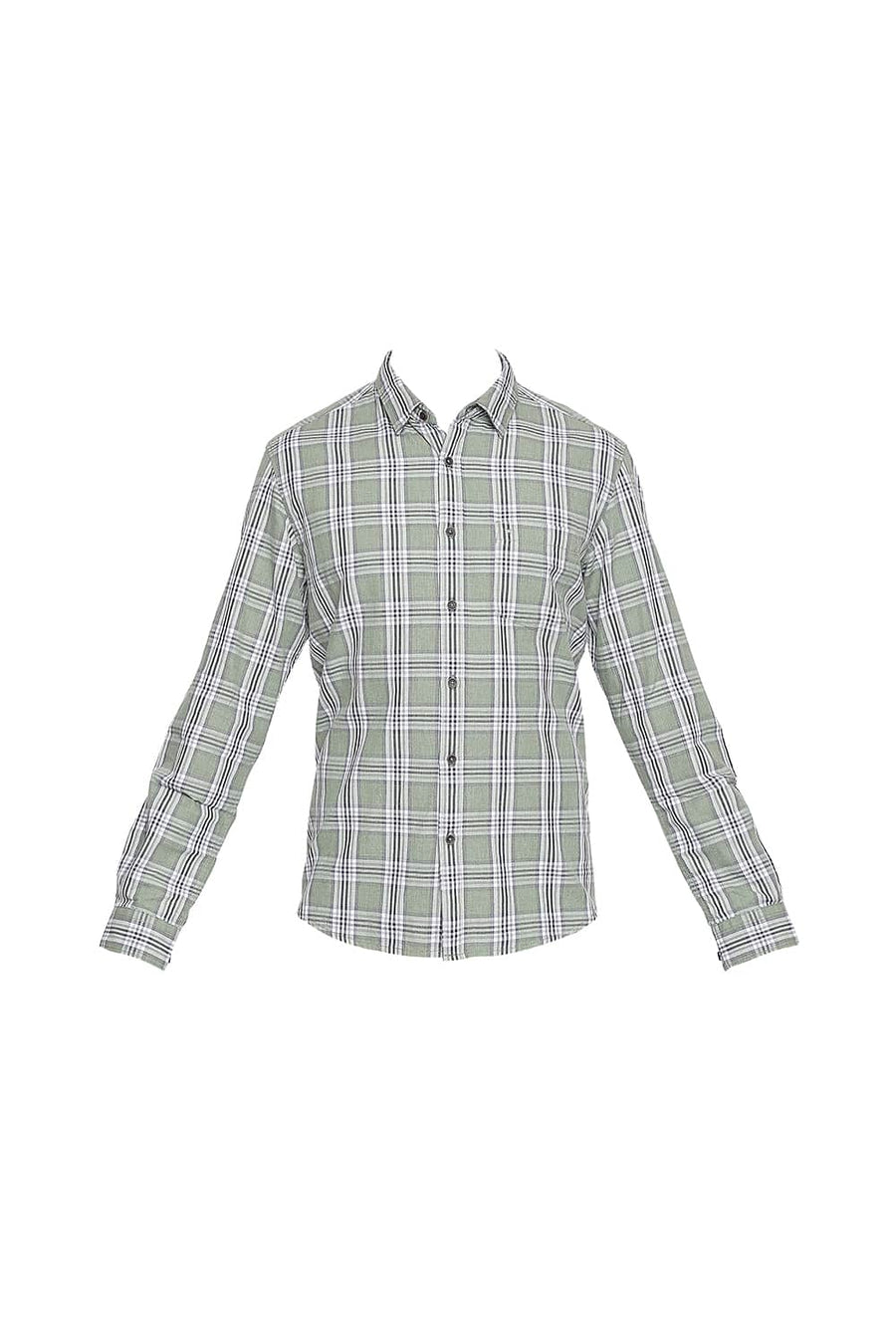 BASICS SLIM FIT MISTLETOE GREEN MELANGE CHECKS SHIRT