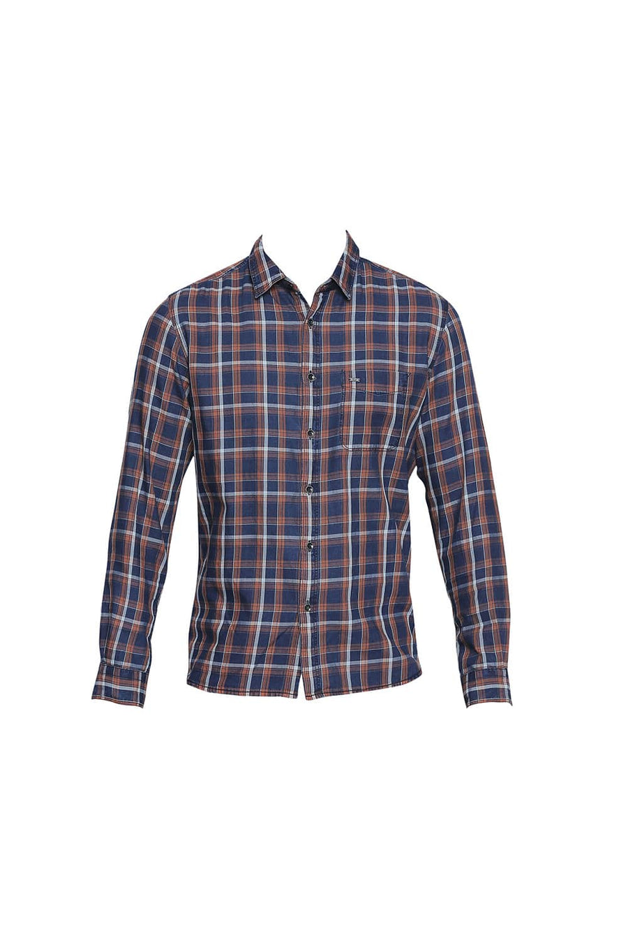 BASICS SLIM FIT BRAN BROWN CHECKS SHIRT
