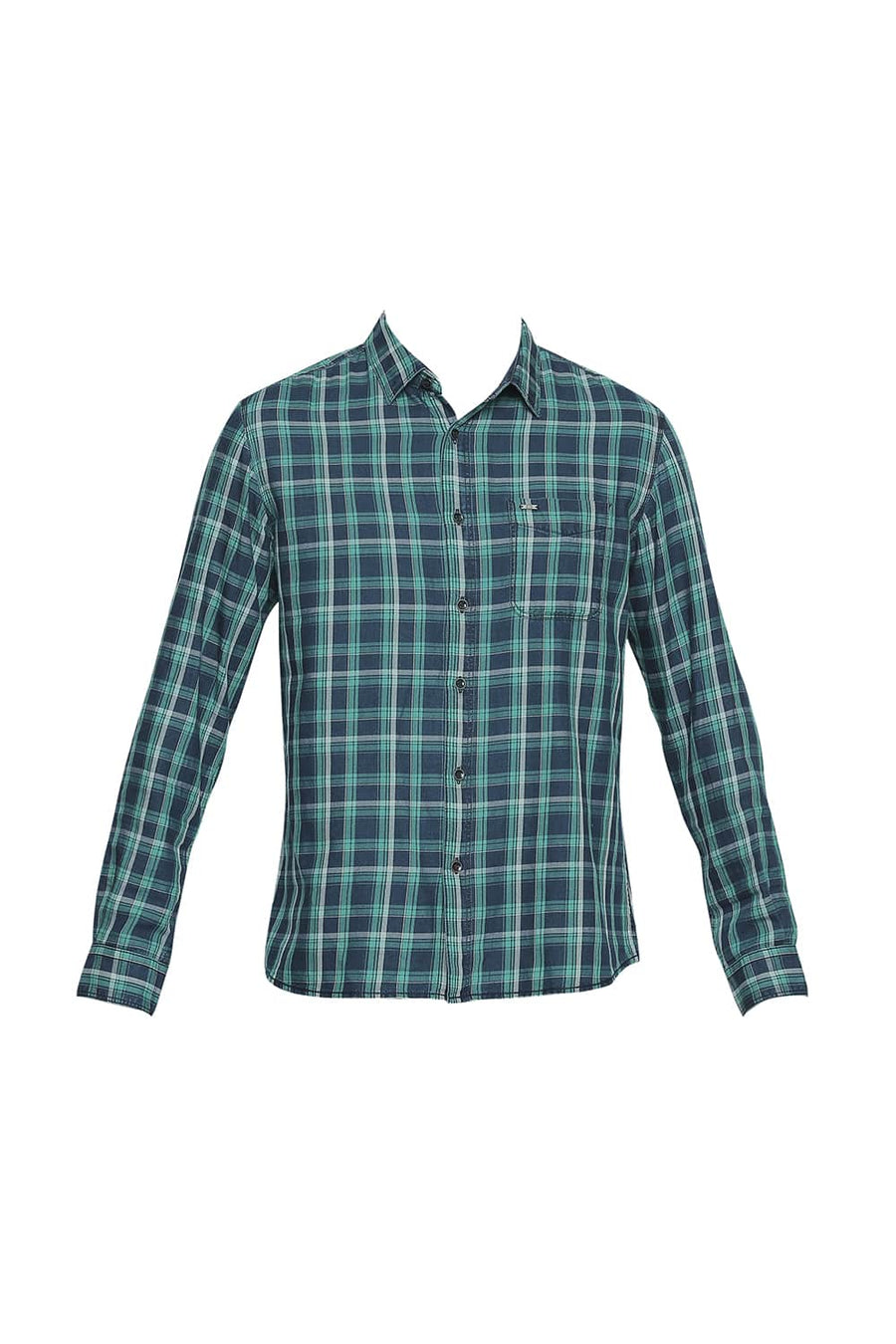 BASICS SLIM FIT SIMPLY GREEN INDIGO CHECKS SHIRT