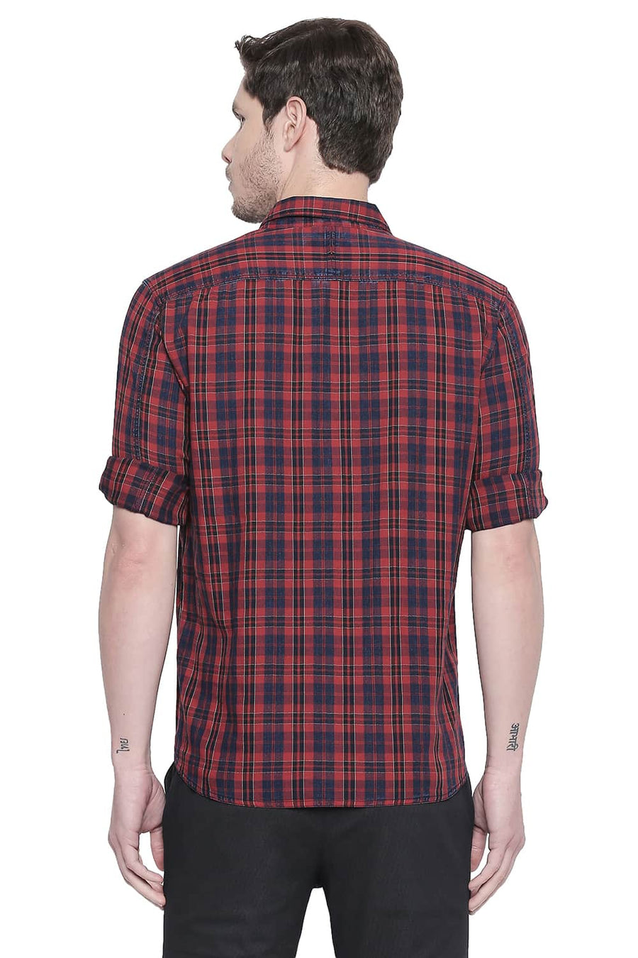 BASICS SLIM FIT MOLTEN LAVA INDIGO CHECKS SHIRT