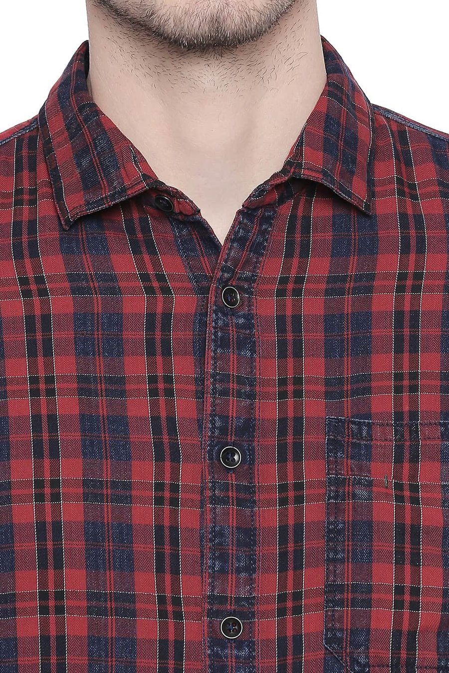 BASICS SLIM FIT MOLTEN LAVA INDIGO CHECKS SHIRT