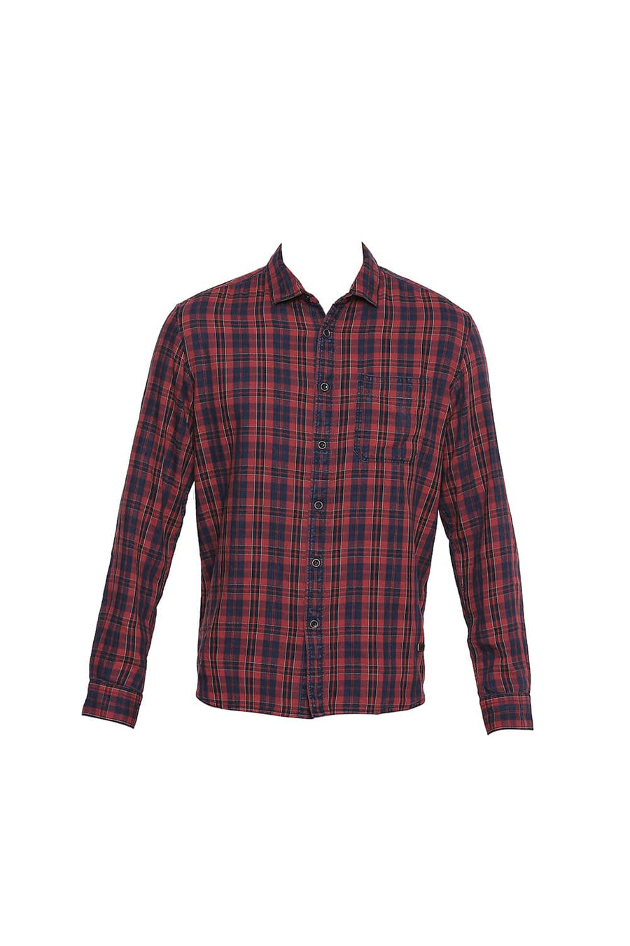 BASICS SLIM FIT MOLTEN LAVA INDIGO CHECKS SHIRT