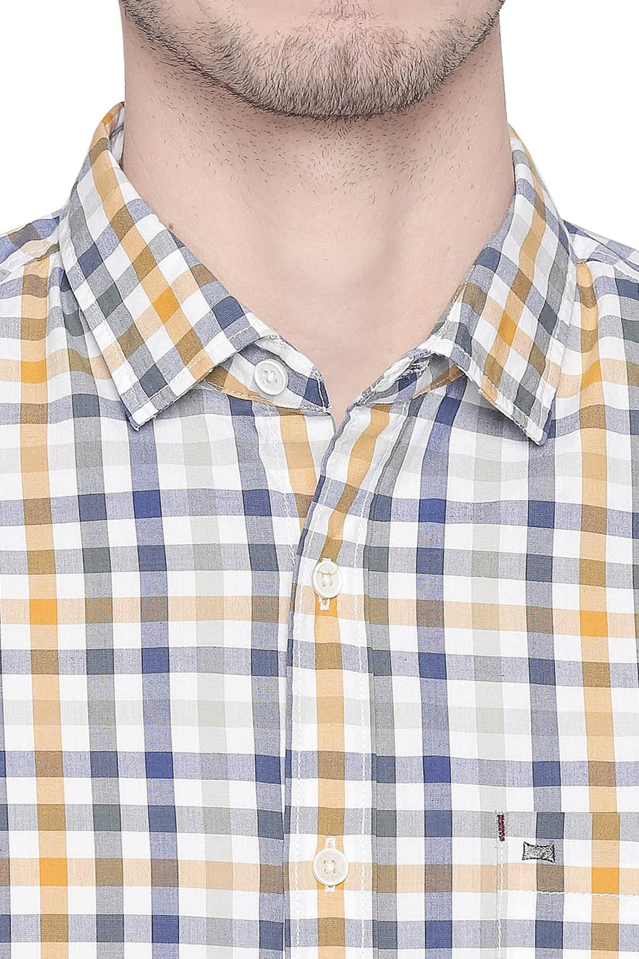 BASICS SLIM FIT OCHRE YELLOW CHECKS SHIRT