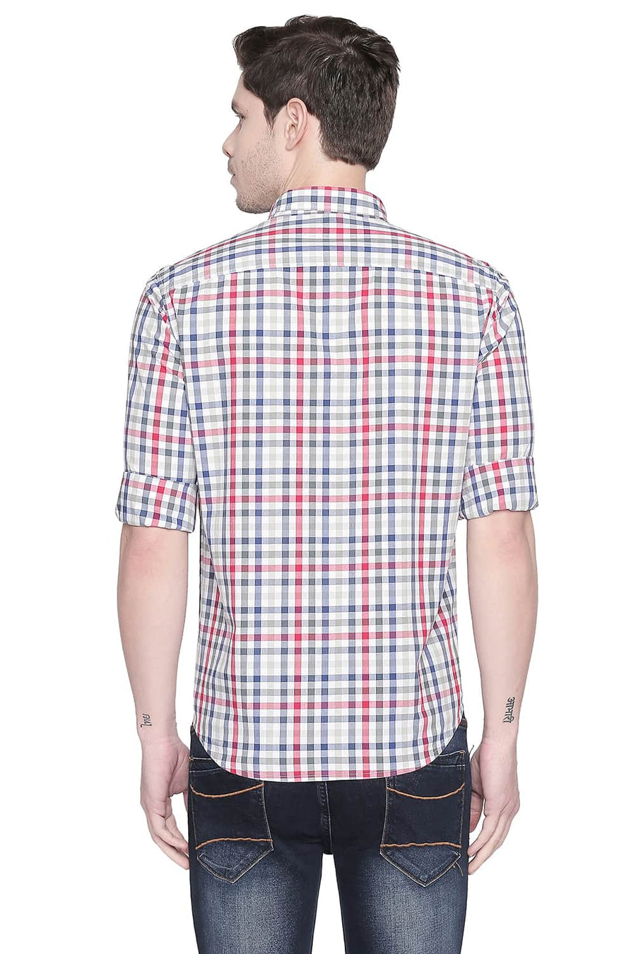 BASICS SLIM FIT RACING RED CHECKS SHIRT