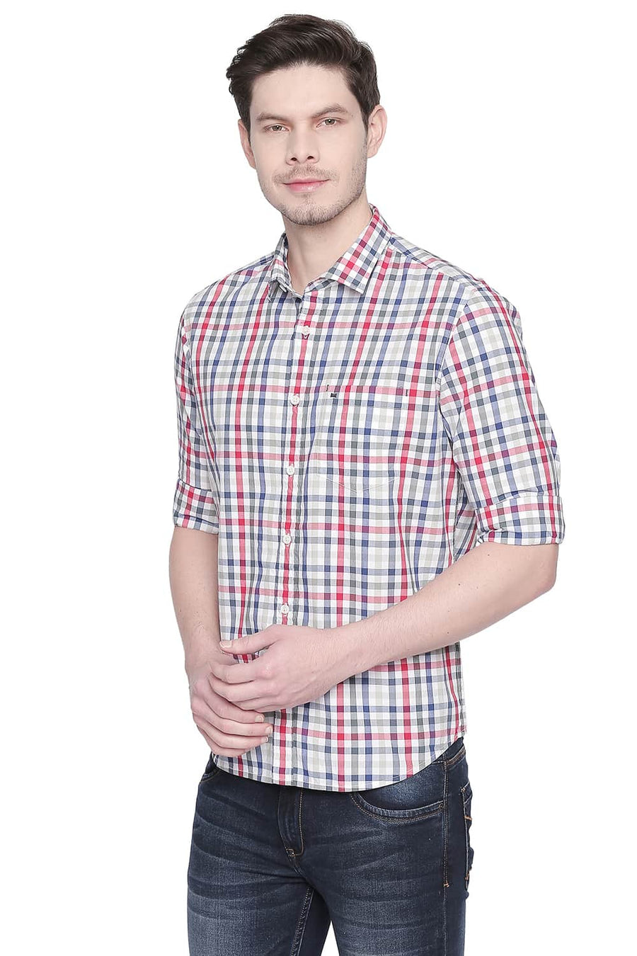BASICS SLIM FIT RACING RED CHECKS SHIRT