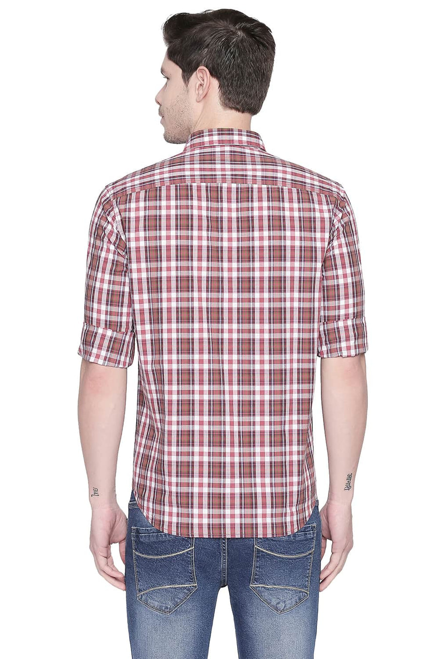 BASICS SLIM FIT COWHIDE RED CHECKS SHIRT