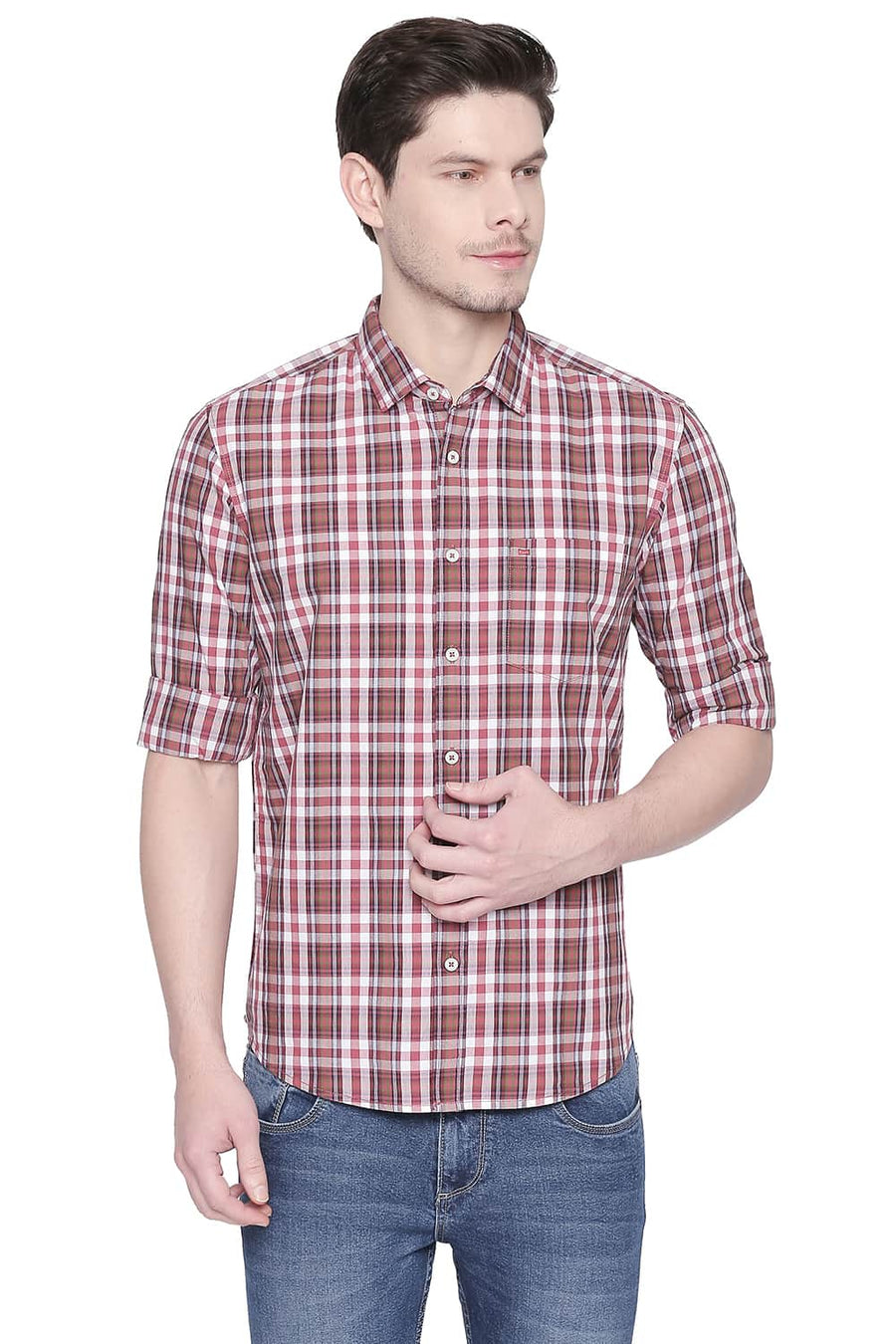 BASICS SLIM FIT COWHIDE RED CHECKS SHIRT
