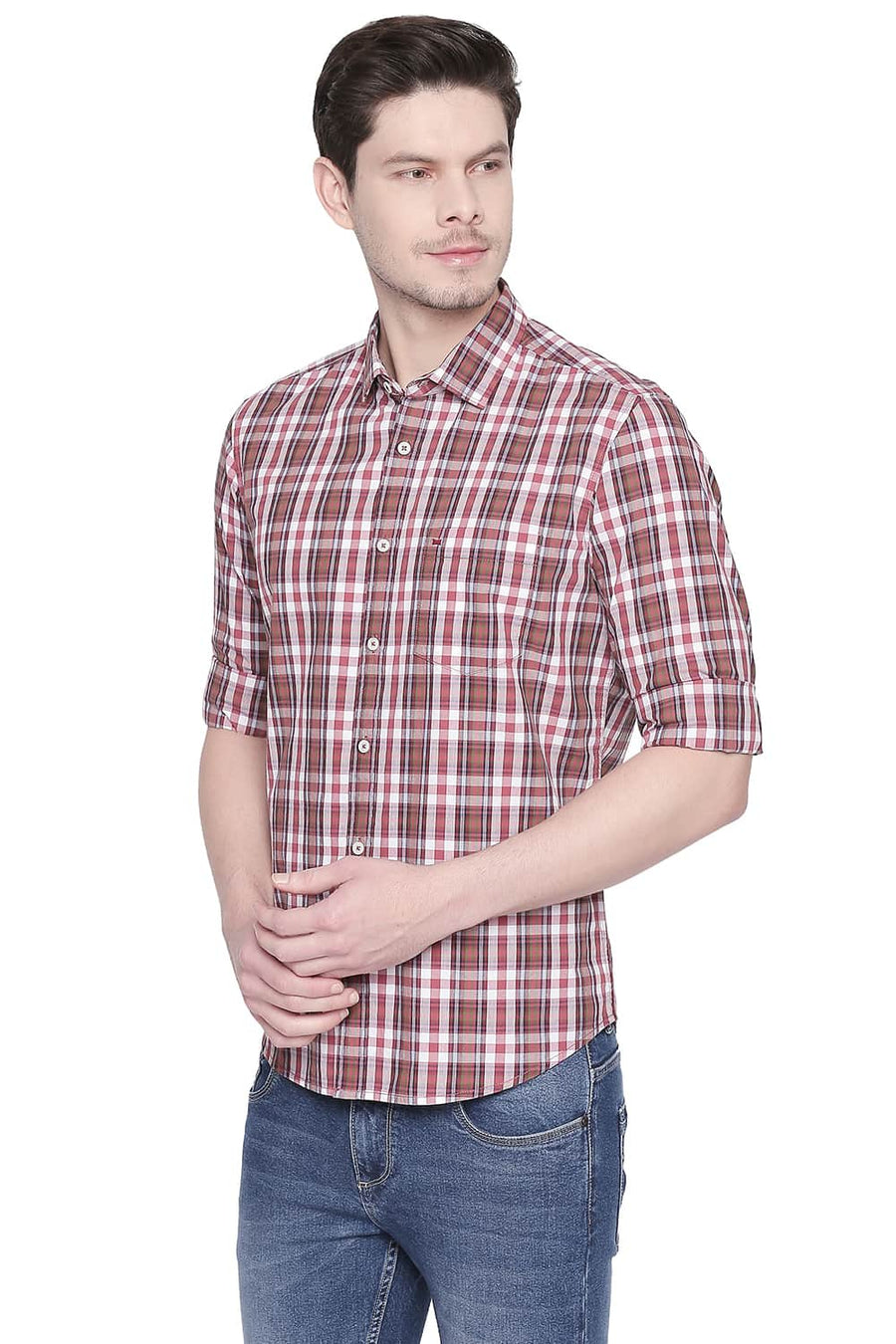 BASICS SLIM FIT COWHIDE RED CHECKS SHIRT