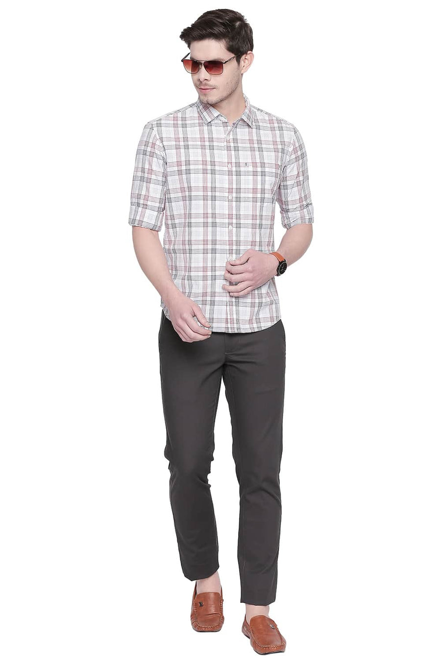 BASICS SLIM FIT AMERICAN RED CHECKS SHIRT