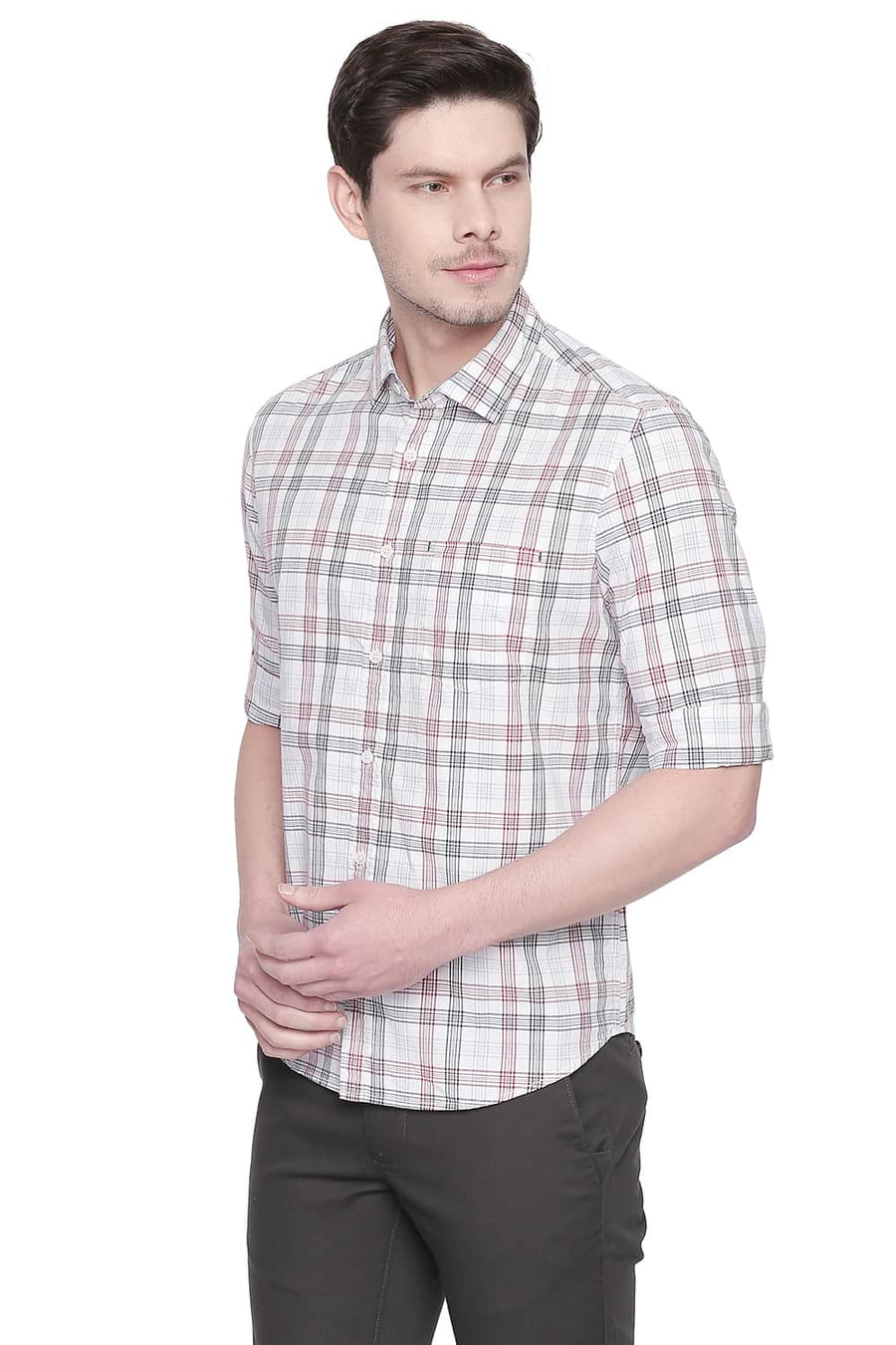 BASICS SLIM FIT AMERICAN RED CHECKS SHIRT