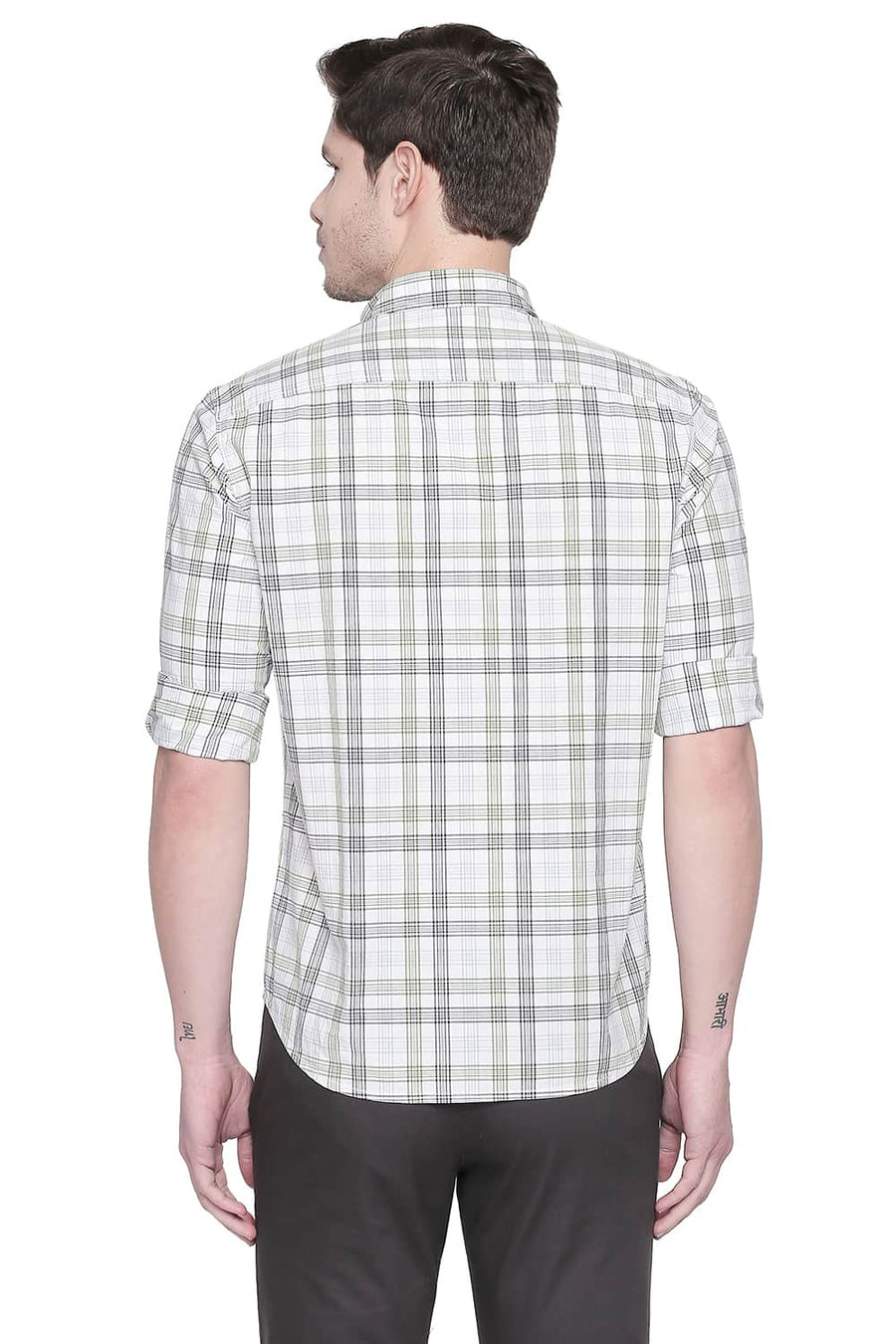 BASICS SLIM FIT GREEN TEX CHECKS SHIRT