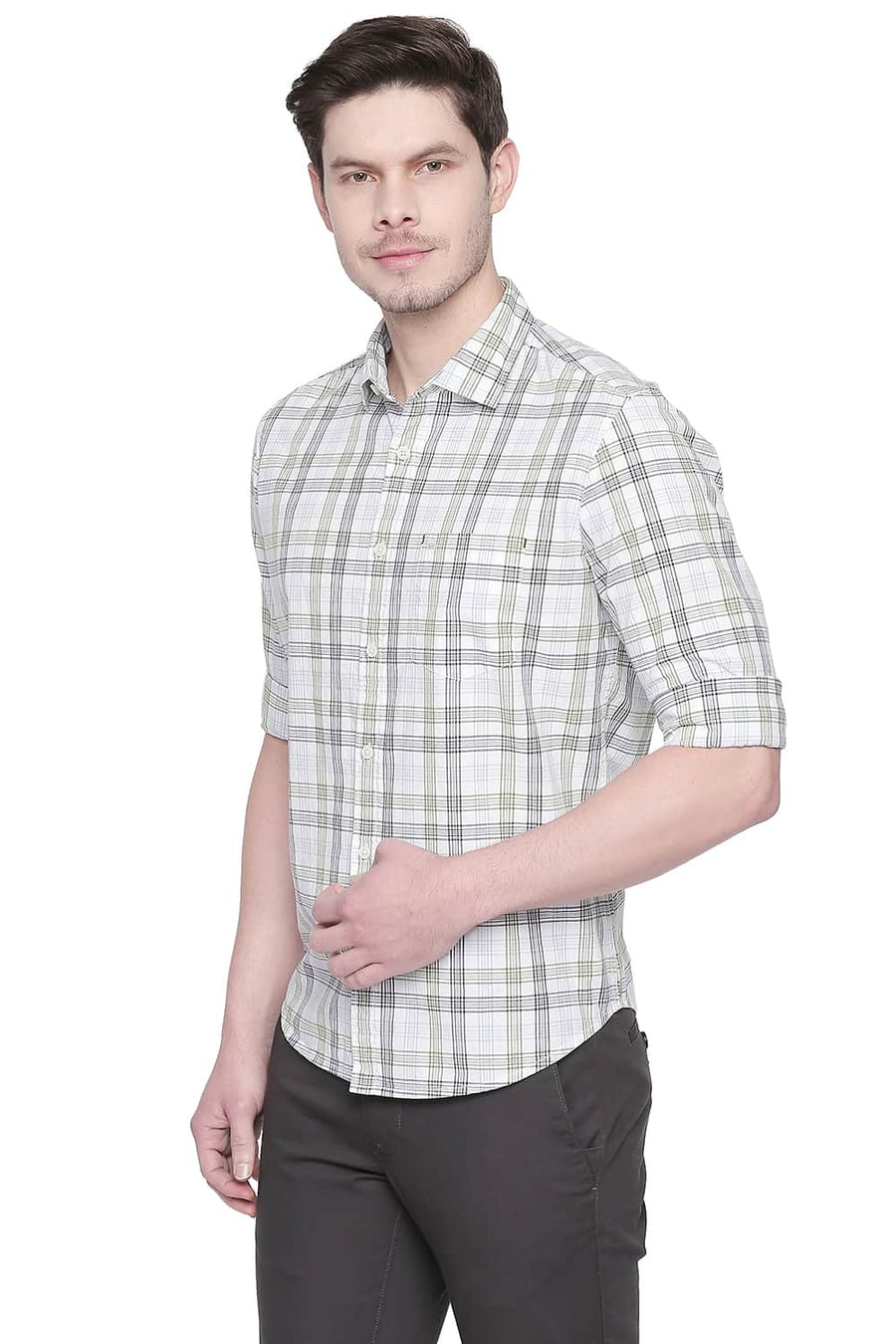 BASICS SLIM FIT GREEN TEX CHECKS SHIRT