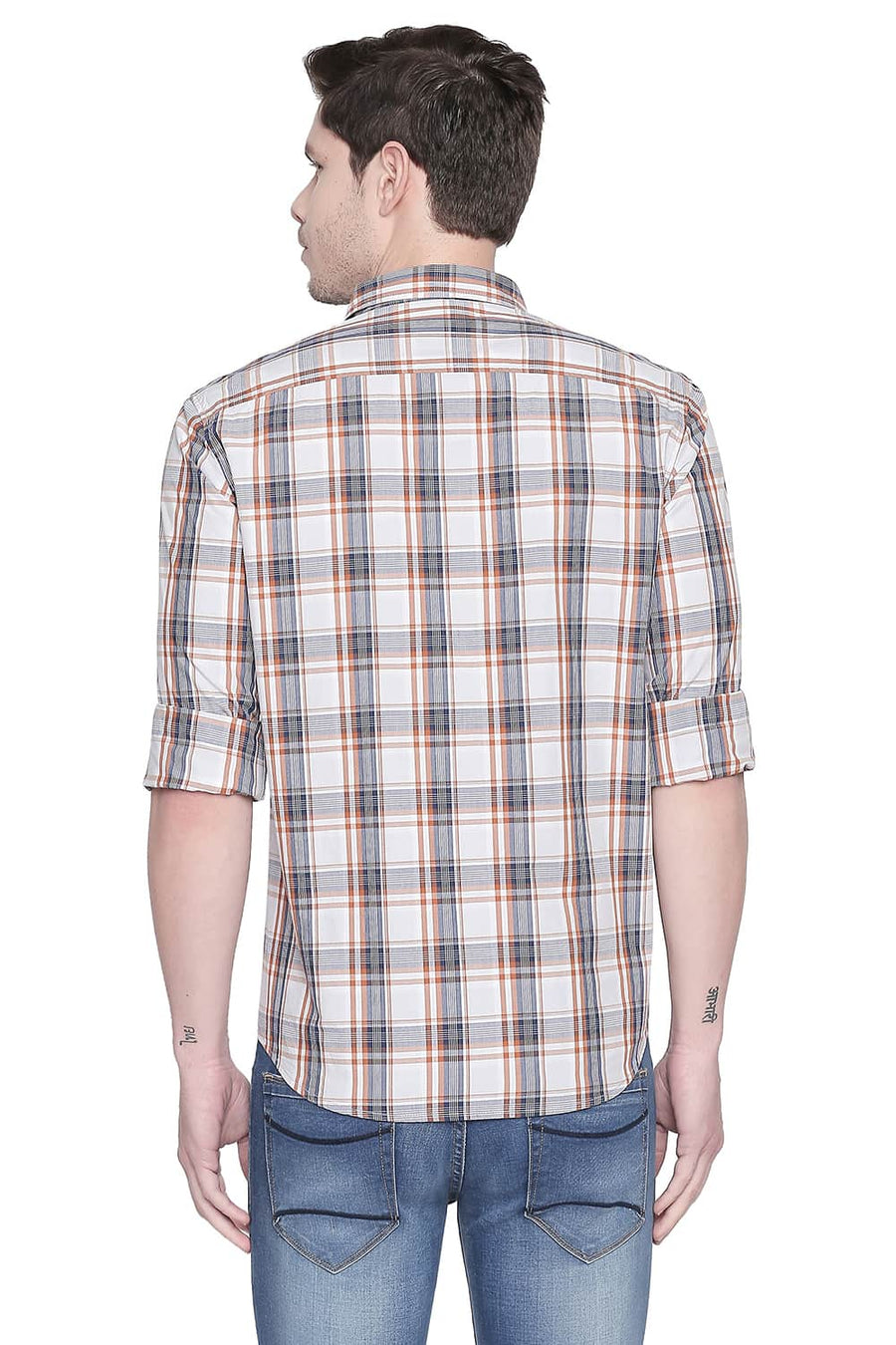 BASICS SLIM FIT MAJOLICA BLUE CHECKS SHIRT
