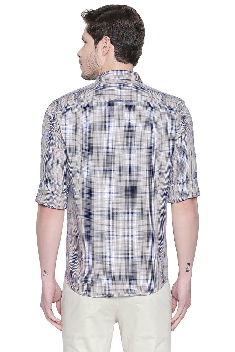 BASICS SLIM FIT SEMOLINA KHAKI MODAL CHECKS SHIRT