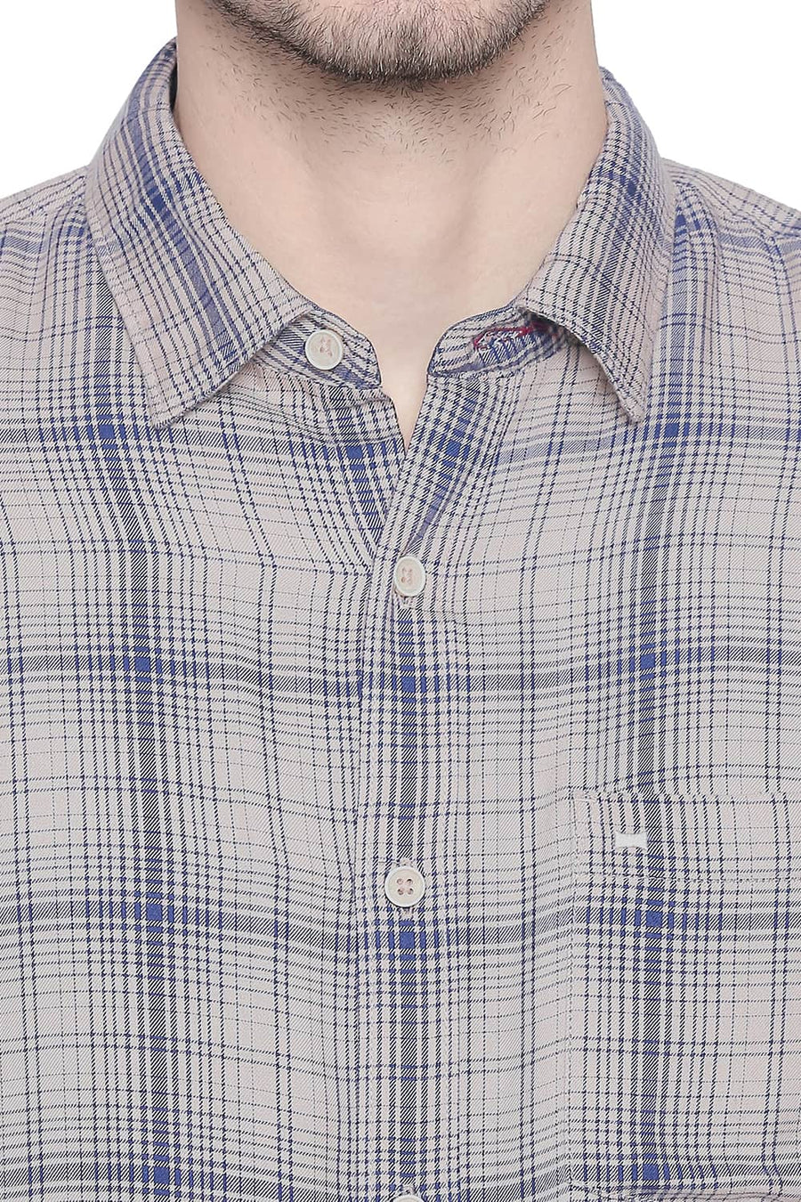 BASICS SLIM FIT SEMOLINA KHAKI MODAL CHECKS SHIRT