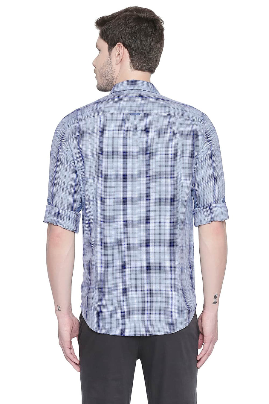 BASICS SLIM FIT DUSTY BLUE MODAL CHECKS SHIRT