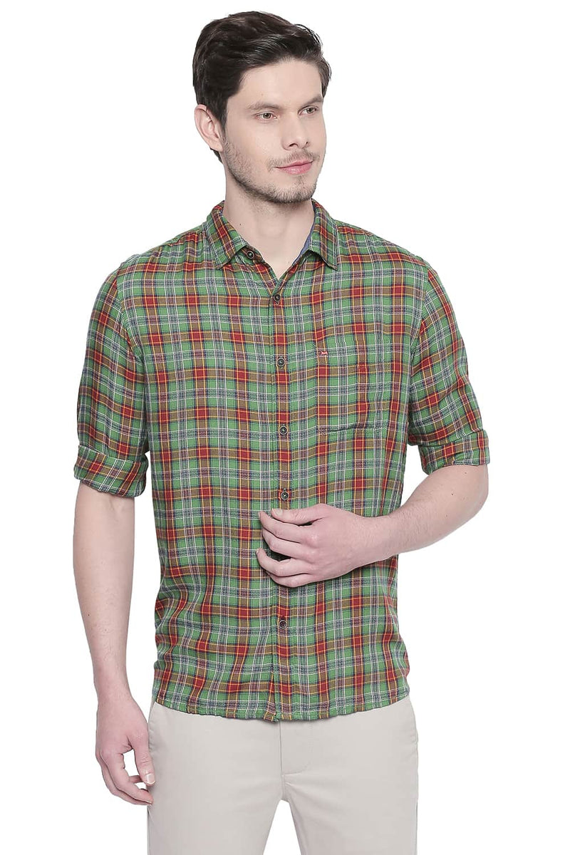 BASICS SLIM FIT MODAL CHECKS SHIRT