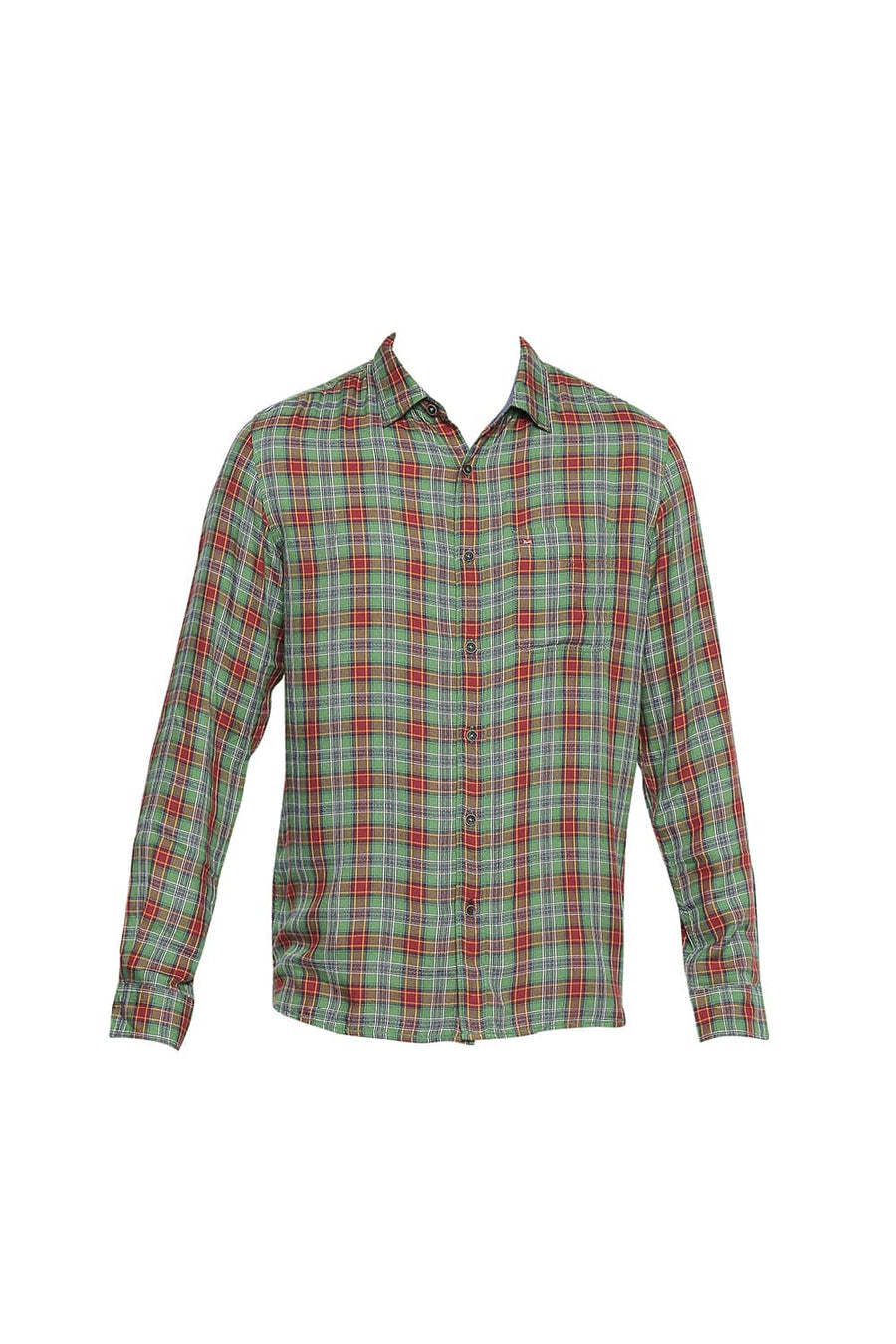BASICS SLIM FIT SHAMROCK GREEN MODAL CHECKS SHIRT