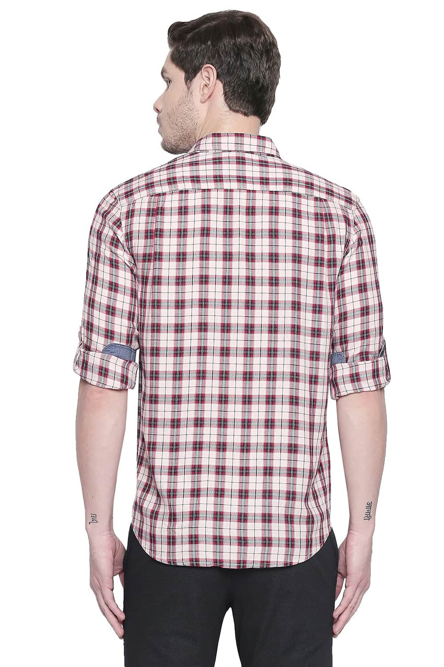 BASICS SLIM FIT ROSE QUARTZ MODAL CHECKS SHIRT