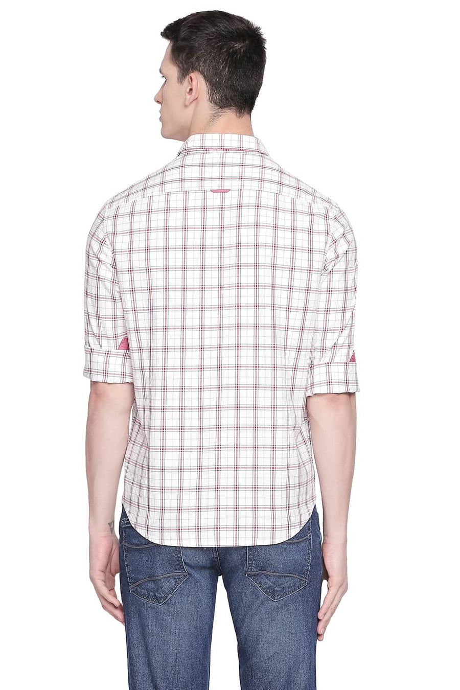 BASICS SLIM FIT BLANC WHITE TWILL CHECKS SHIRT