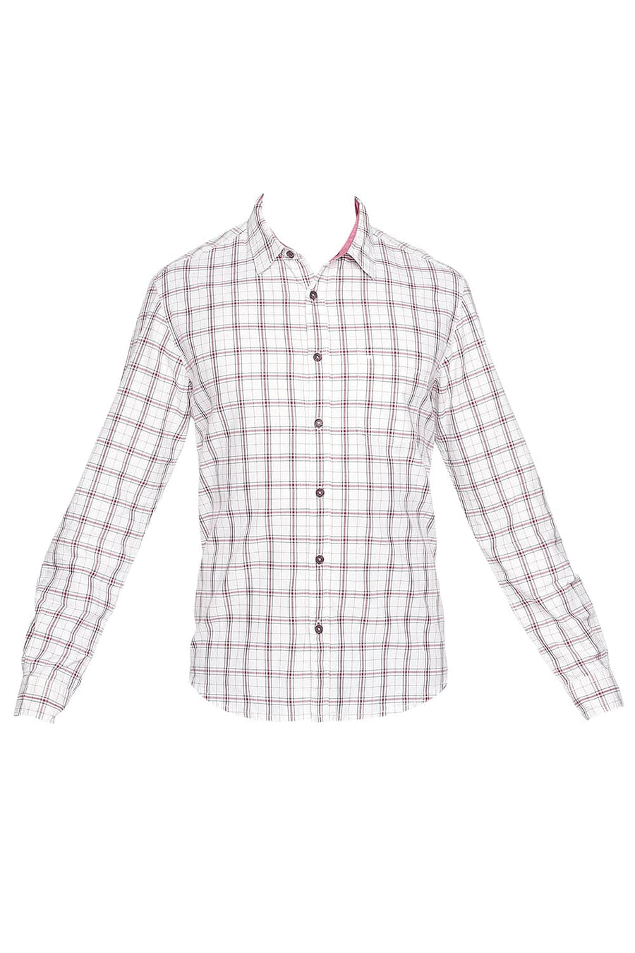 BASICS SLIM FIT BLANC WHITE TWILL CHECKS SHIRT