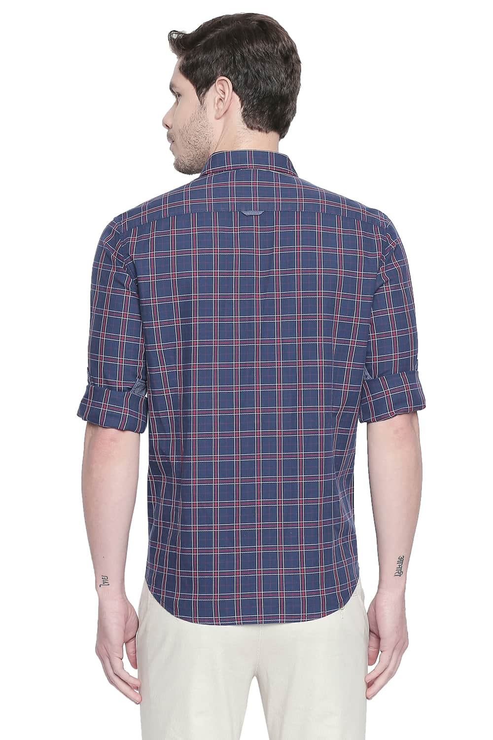 BASICS SLIM FIT TWILL CHECKS SHIRT