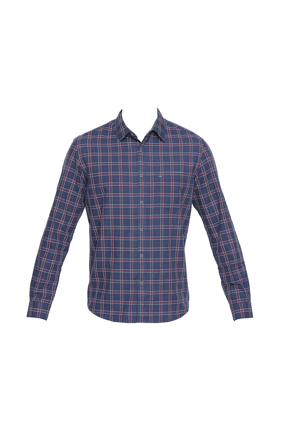 BASICS SLIM FIT POSEIDON NAVY TWILL CHECKS SHIRT