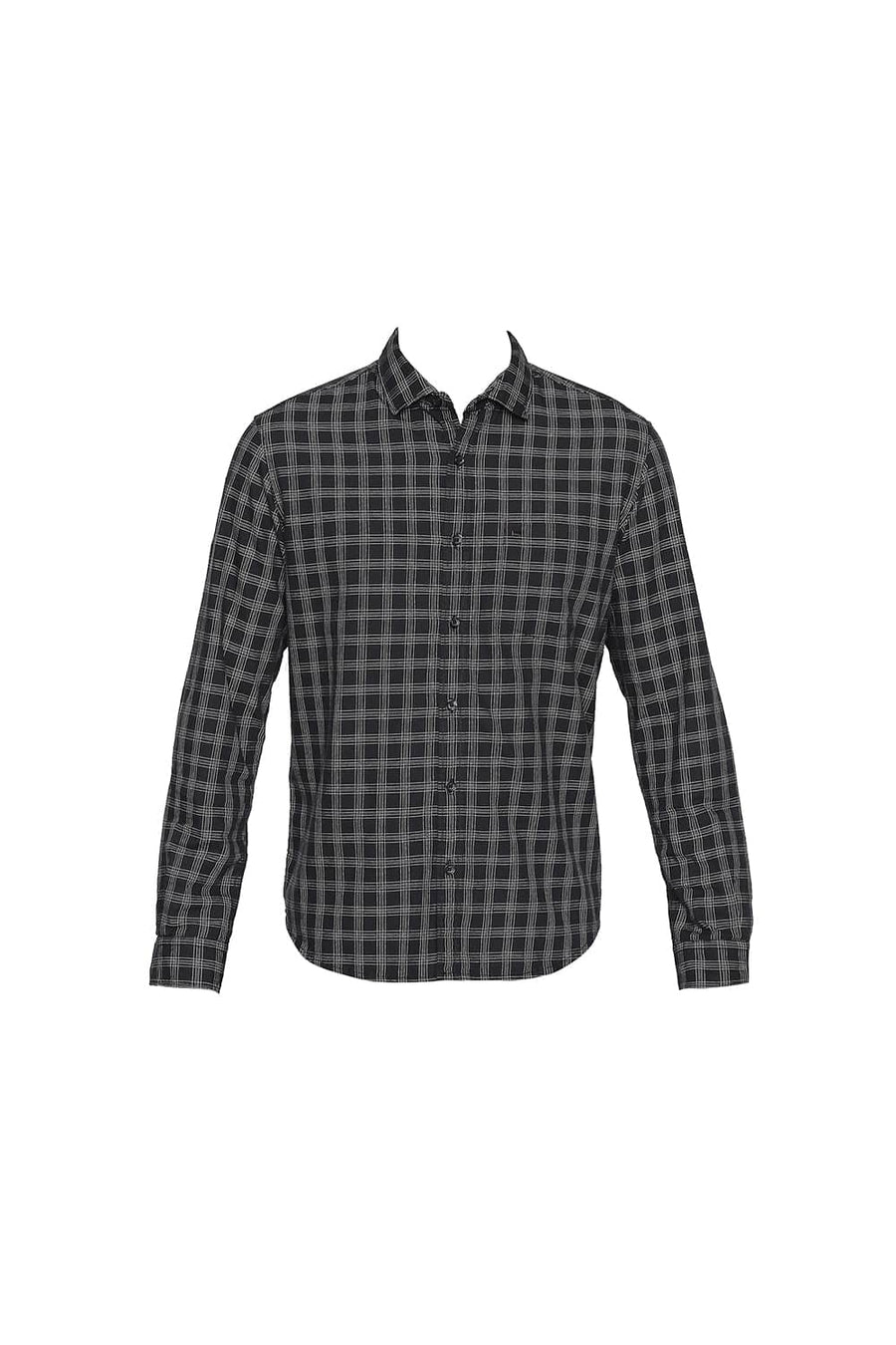 BASICS SLIM FIT PHANTOM BLACK TWILL CHECKS SHIRT